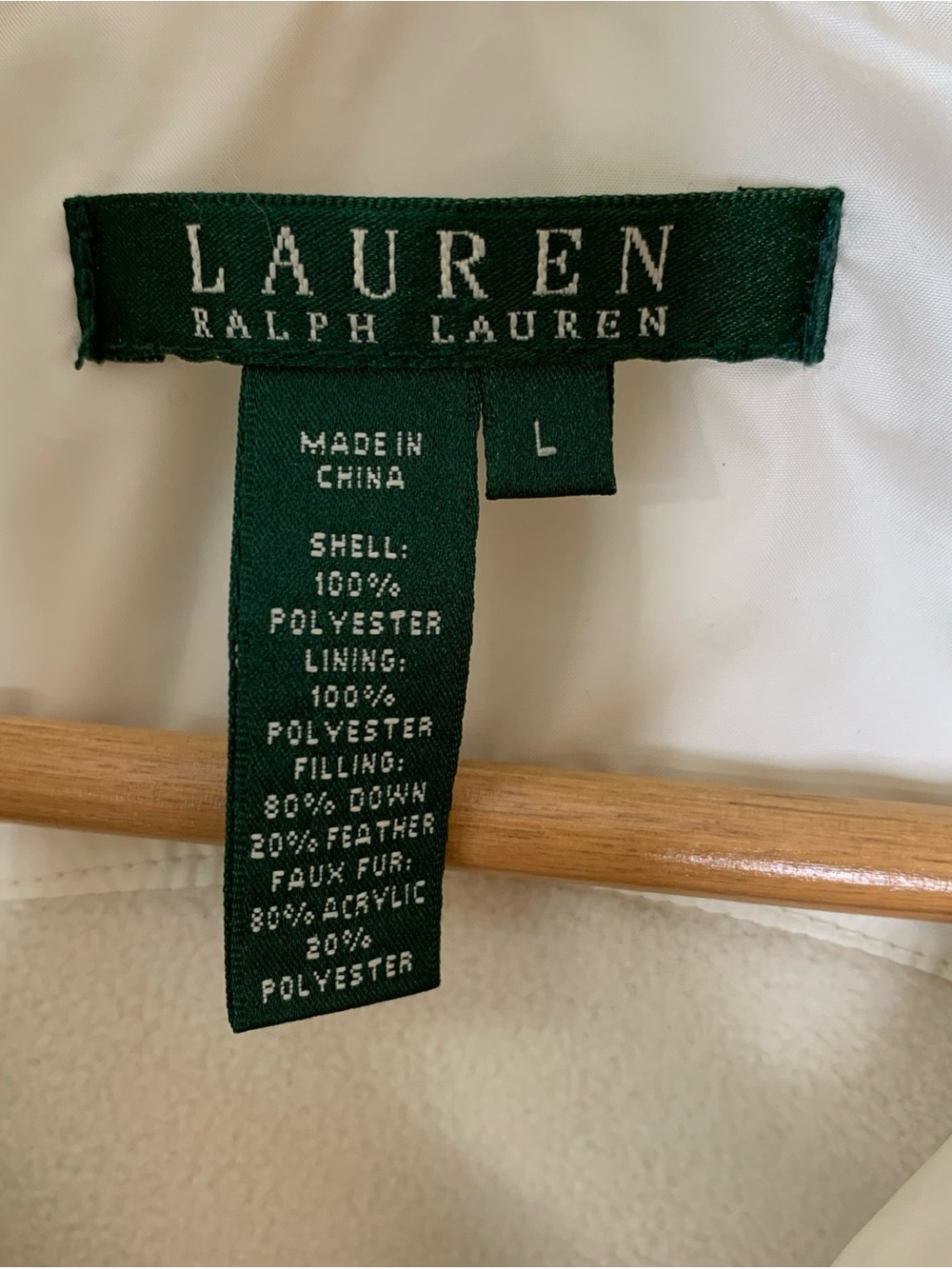 Lauren Ralph Lauren Down Puffer Vest Stand Faux Fur Collar Sz L  Cream/White - Picture 5 of 10